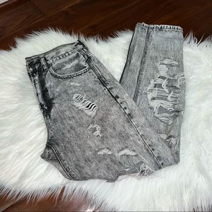 American Eagle Mom Jean Acid Wash Black Gray Size 4